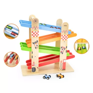 Дървена двойна състезателна писта с коли VIGA Toys образователна играчка