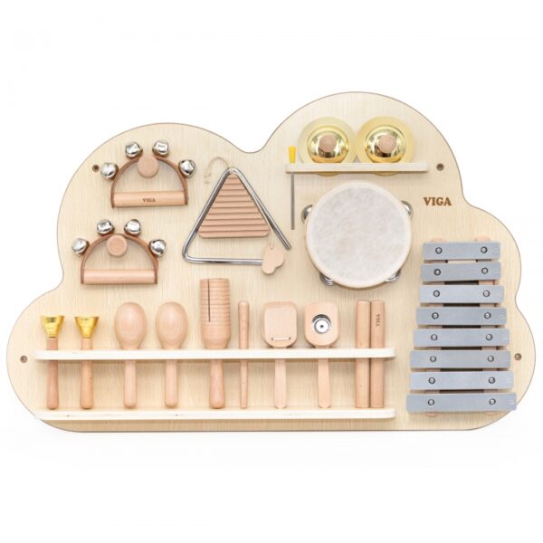 Дървена музикална дъска Viga Toys от 12 ударни инструмента - подходяща за детска градина