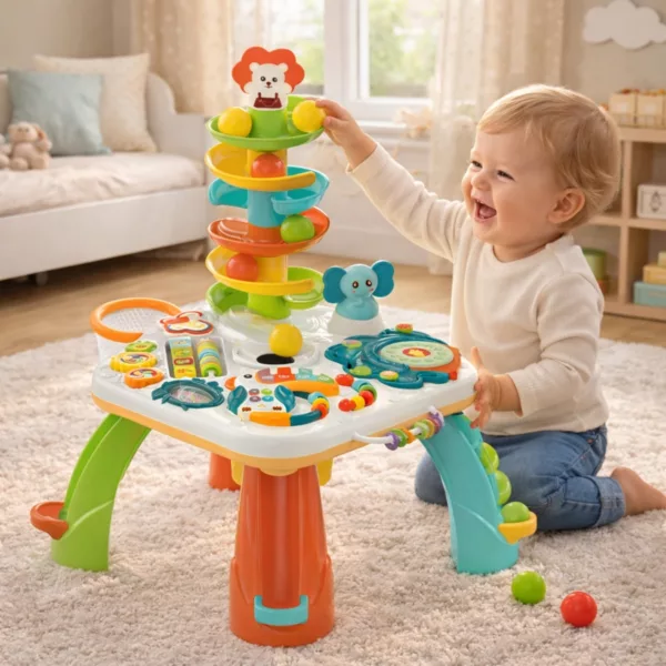 Бебе играе с детска масичка активности с топки и музика цветна пластмаса 12+ месеца