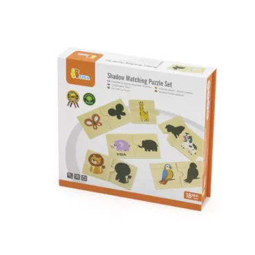 Дървен пъзел с животни и сенки Viga Toys в опаковка от 18 месеца