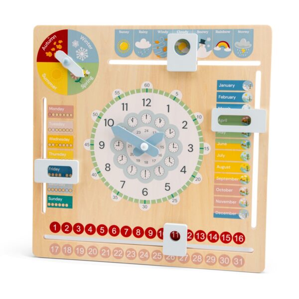 Дървен календар с часовник на английски език - играчки за училище 1