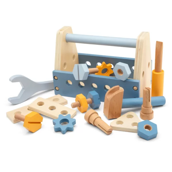 Дървен комплект с инструменти New Classic Toys с гайки, болтове и чук за деца