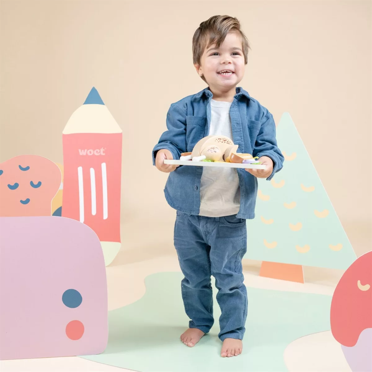 Дете сервира дървен комплект Печено пиле за детска кухня New Classic Toys
