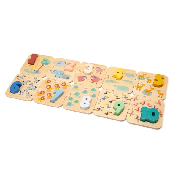 Дървен пъзел с числа и броене - Сафари - дървена игра