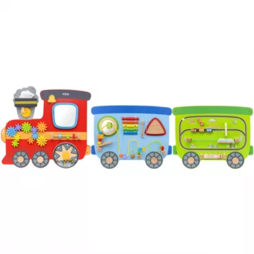 Дървена сензорна дъска влак Viga Toys стенен панел с активности и цветни елементи