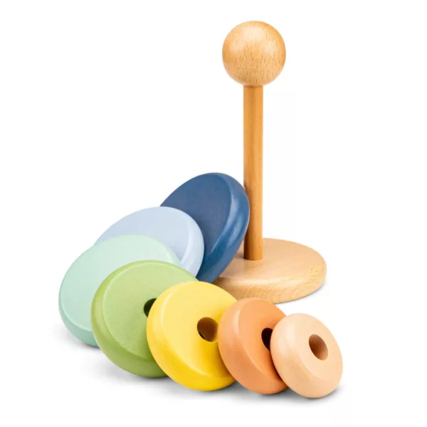 Дървена играчка за нанизване с рингове New Classic Toys в пастелни цветове 12м+