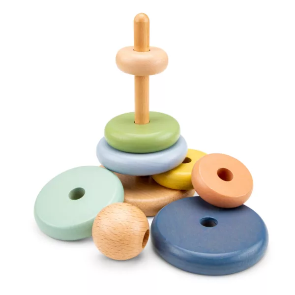 Бебешка дървена играчка за нанизване New Classic Toys с големи цветни рингове 12м+