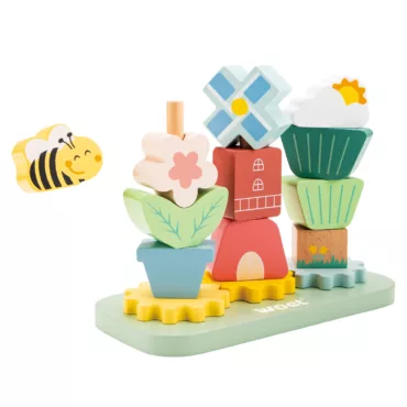Дървена играчка за нанизване Цветна градина с цветя и пчеличка от дърво