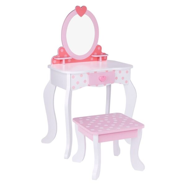 Дървена розова тоалетка за деца със столче - ролеви играчки 3