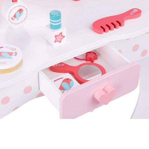 Дървена розова тоалетка за деца със столче - ролеви играчки 1