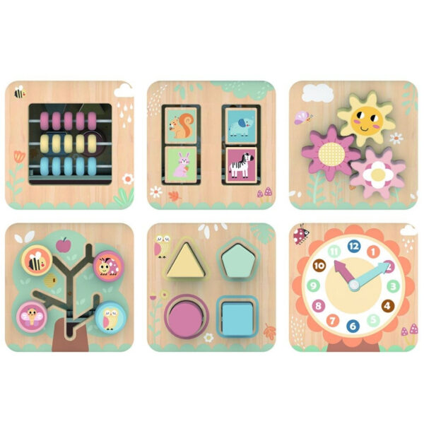 Детски дървен куб с активности 7 в - сортиращи и развиващи игри 1