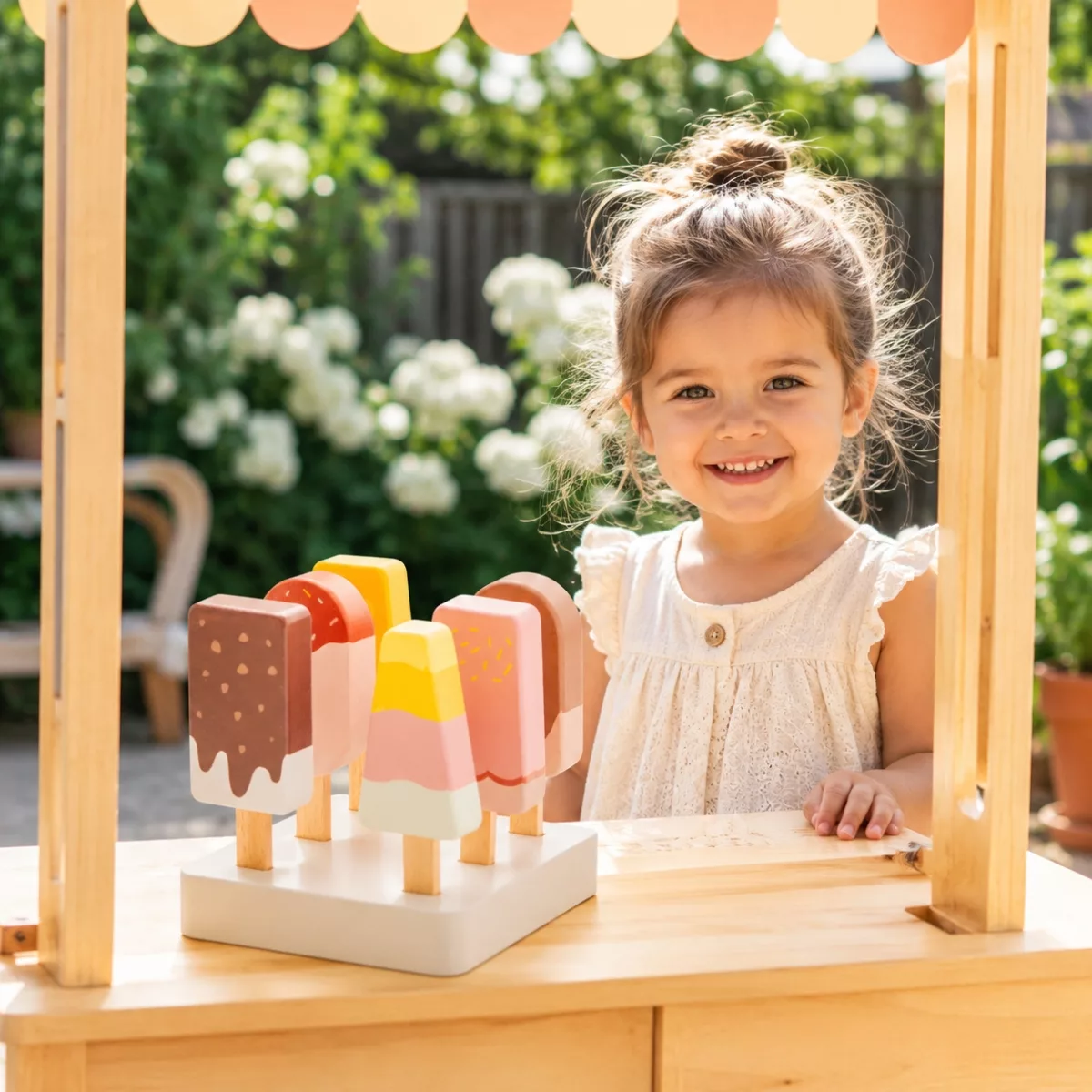 Комплект дървени сладоледи за игра New Classic Toys в пастелни цветове за деца 3+