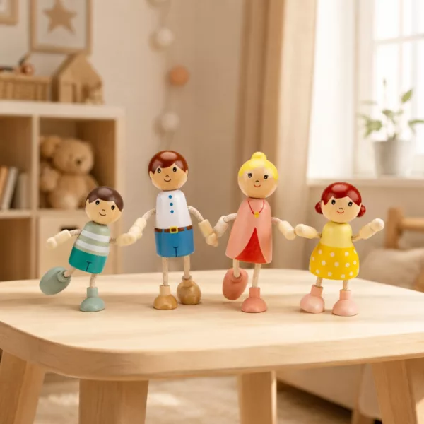 Семейство кукли 11 см New Classic Toys от дърво с цветни дрехи за 3+