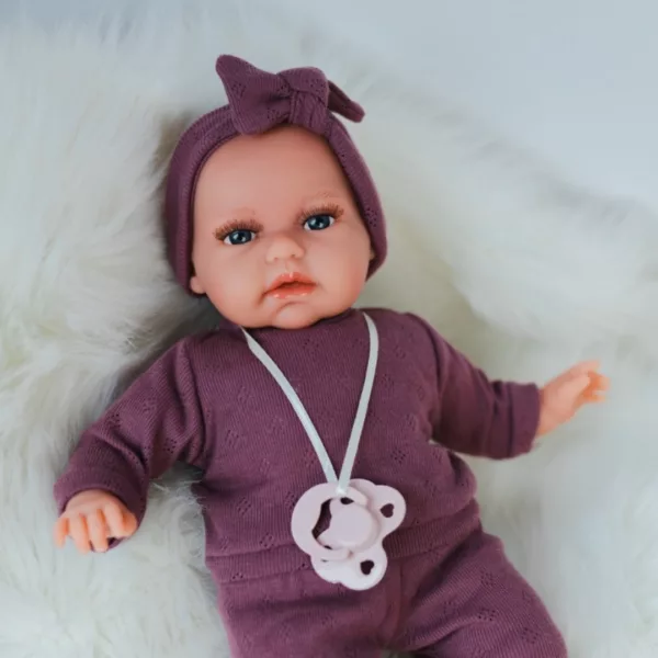 Кукла бебе Тонета портрет лилави дрешки с биберон Antonio Juan