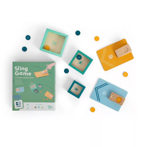 Детска игра за координация и сръчност с мишени и цветни жетони за две деца