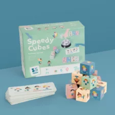 Детска настолна игра Бързи кубчета с цветни дървени кубчета и карти 6+ години