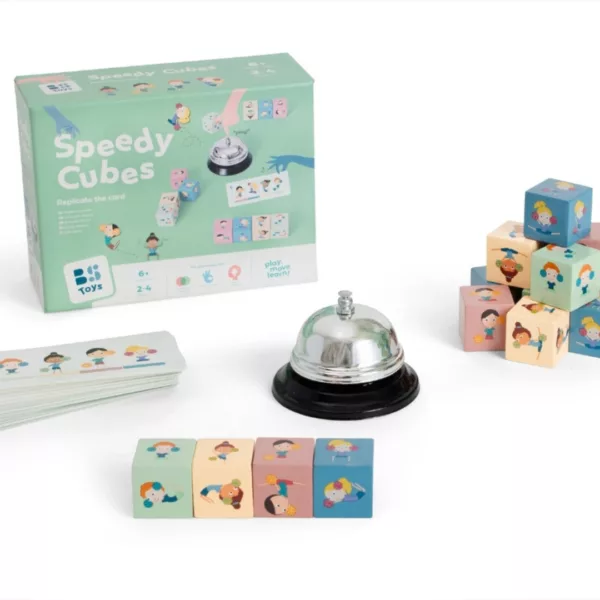 Детска настолна игра Бързи кубчета комплект с дървени кубчета и карти 6+