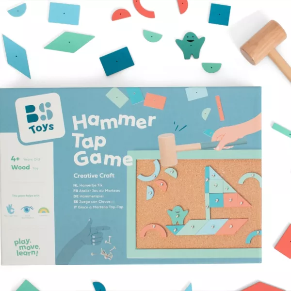 Игра с чукче и пирони от BS Toys с дървени цветни форми и коркова основа 4+