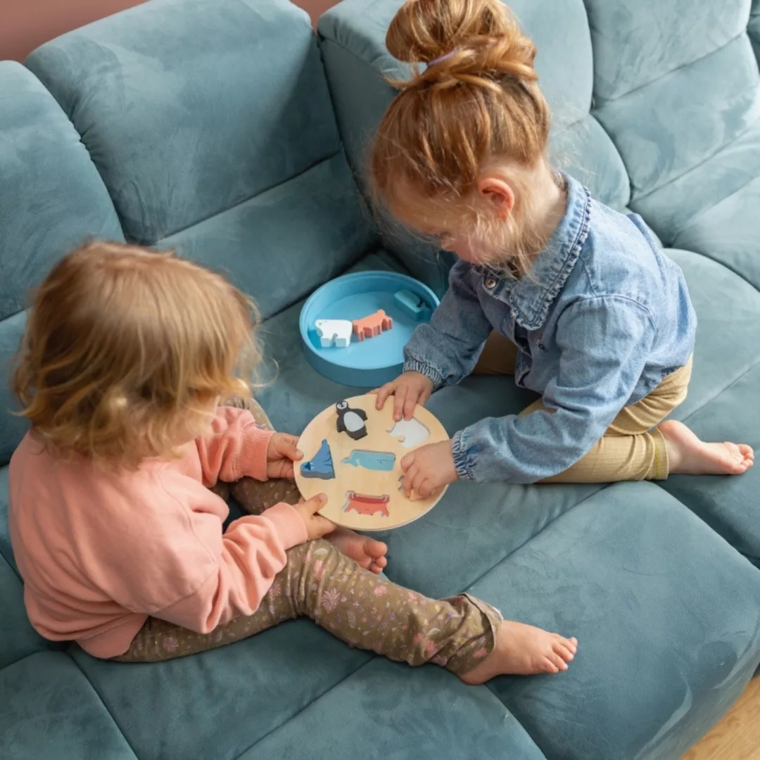 Игра за сортиране Арктика дървени животни синя основа 18+