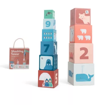 Картонени кубчета за подреждане Арктика 10 броя с цифри и животни 18+ месеца