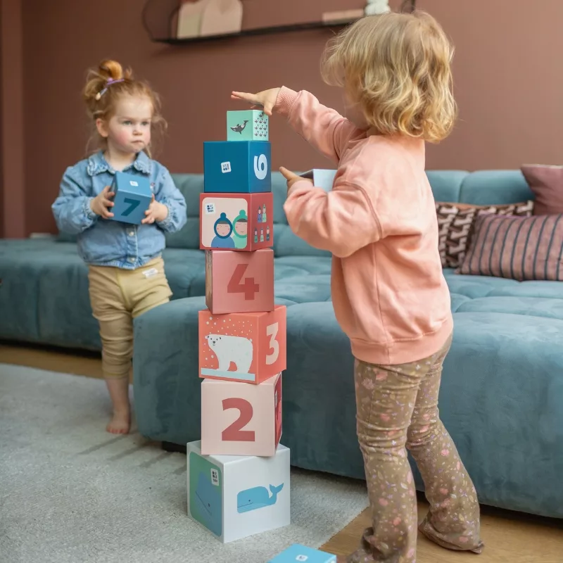 Картонени кубчета за подреждане Арктика 10 броя в детска игра 18+ месеца