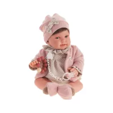 Кукла новородено Пипа седнала с играчка дрънкалка в ръце