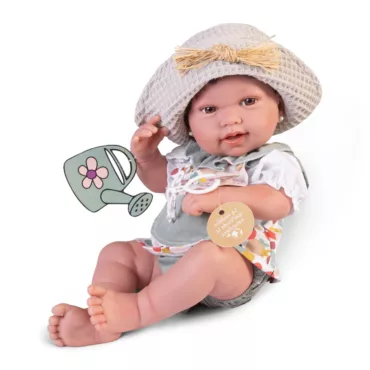 "Кукла бебе Пипа със сламена шапка и играчка лейка с цвете облечена летно