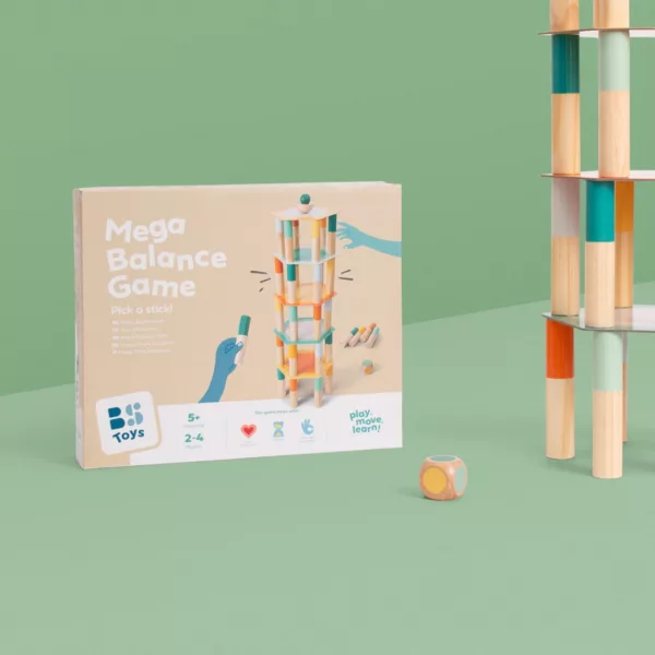 Мега голяма игра за баланс Кулата в Пиза от BS Toys с дървени цветни цилиндри за деца 5+