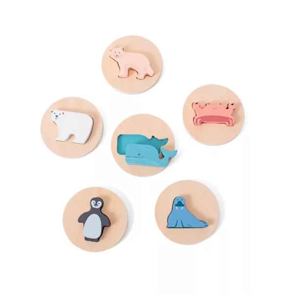 Монтесори пъзел Арктика с дървени кръгли плочки и животни 18+