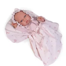 Легнала Reborn кукла Тея завита в розово флорално одеяло с къдрици