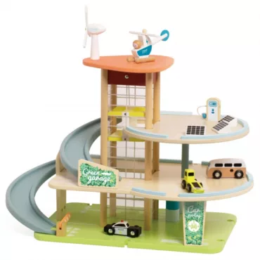 Дървен гараж с хеликоптер и вятърна турбина еко зона дърво комплект 3+