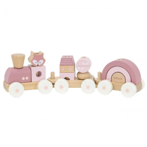 Дървено влакче за подреждане в розово Polar B 15