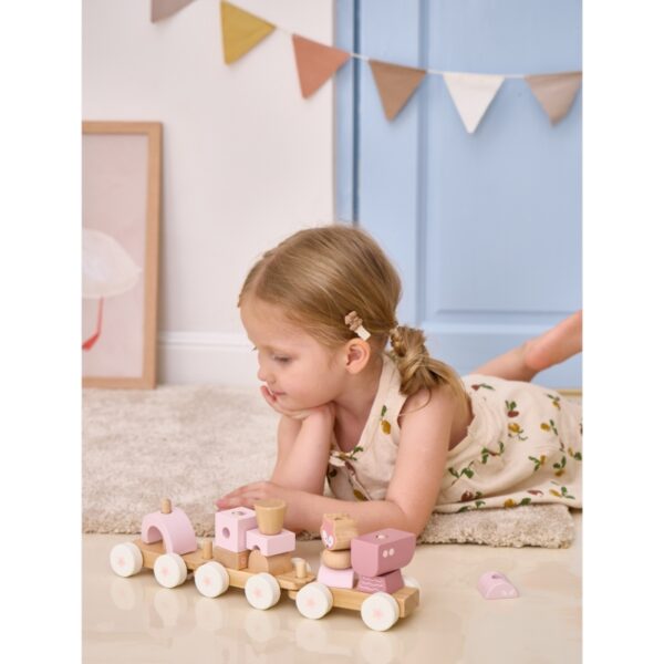 Дървено влакче за подреждане в розово Polar B 6