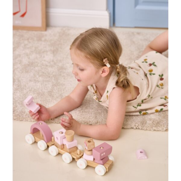 Дървено влакче за подреждане в розово Polar B 5