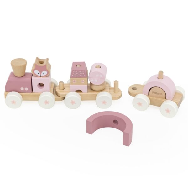 Дървено влакче за подреждане в розово Polar B 3