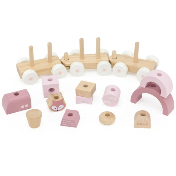 Дървено влакче за подреждане в розово Polar B 1