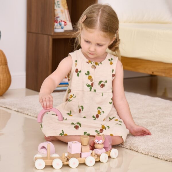 Дървено влакче за подреждане в розово Polar B 14