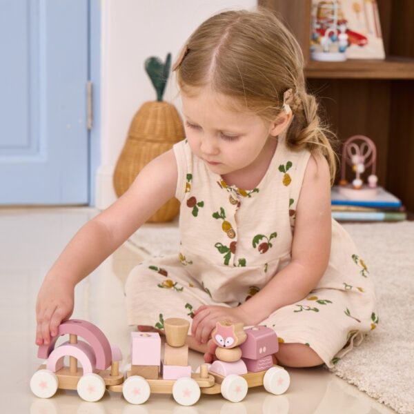 Дървено влакче за подреждане в розово Polar B 13