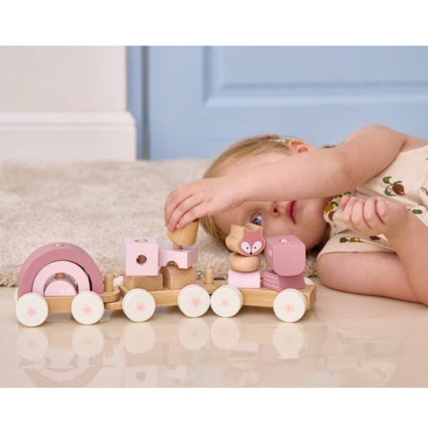 Дървено влакче за подреждане в розово Polar B 9