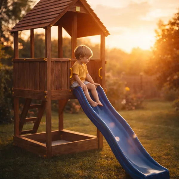 Детска площадка Fungoo Joy с пързалка дървена катерушка за двор игра дете на открито