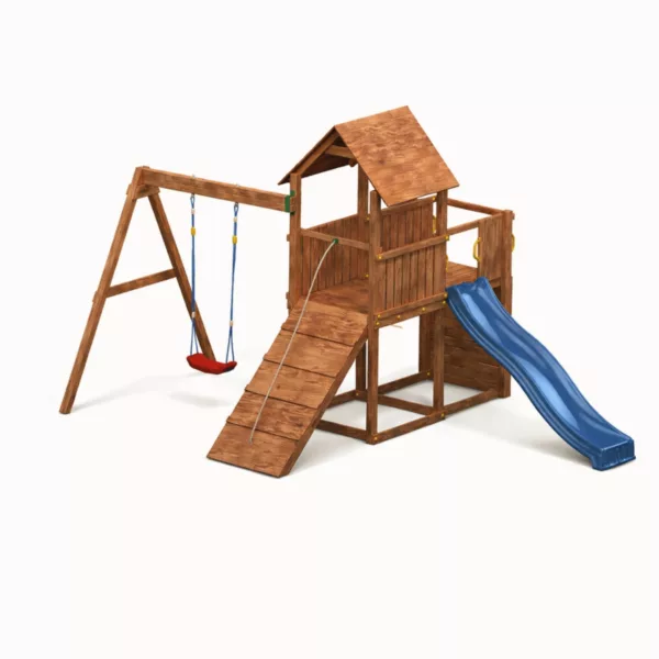 Детска площадка Fungoo Carol 3 с пързалка люлка и кула дървена катерушка за двор деца 3+