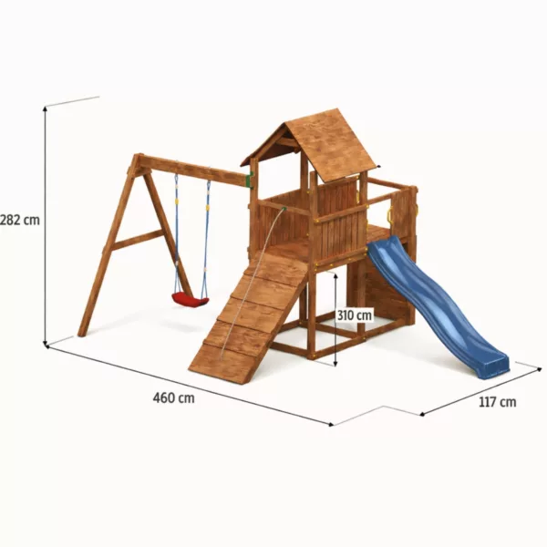 Детска площадка Fungoo Carol 3 размери дървена катерушка с пързалка и люлка за двор