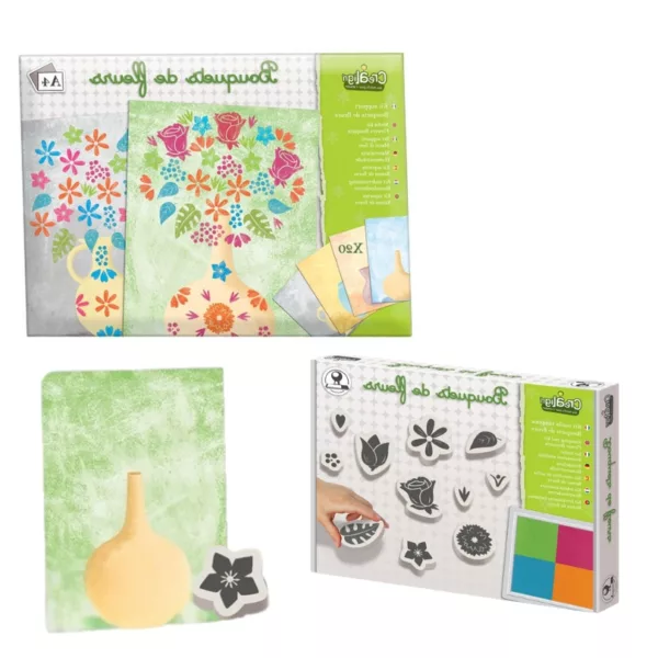 Детска работилница с печати и листи Моя Букет CreaLign комплект печати цветя и мастило