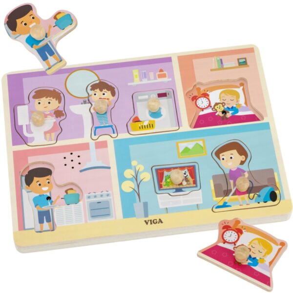 Моето ежедневие – Дървен образователен пъзел със звуци от Viga Toys