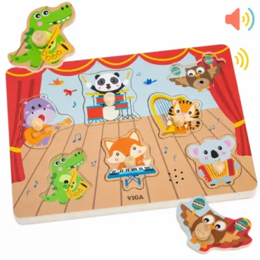 Музикален дървен пъзел Viga Toys с животни, инструменти и звуци от 18 месеца