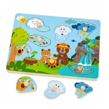 Цветен музикален дървен пъзел Viga Toys с природни звуци и дръжки от 18 месеца