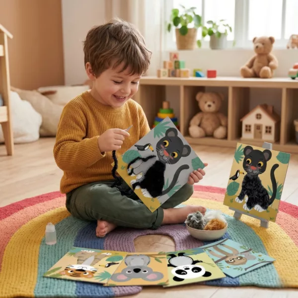 Сензорен комплект за шиене с прежда Животни от тропиците Crea Lign творческа игра за деца 3+