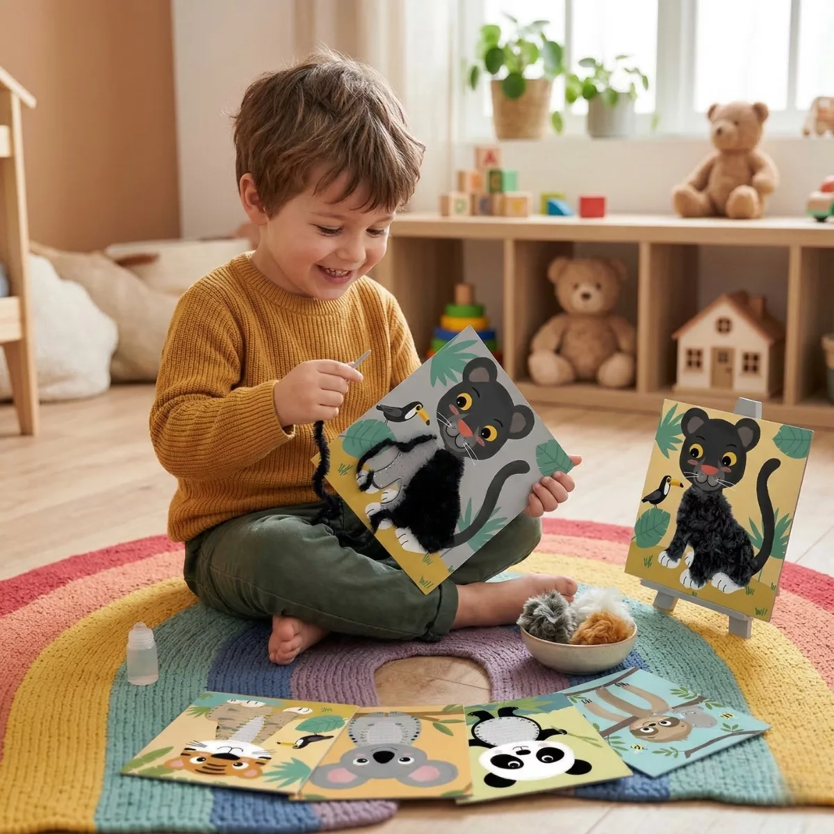 Сензорен комплект за шиене с прежда Животни от тропиците Crea Lign творческа игра за деца 3+