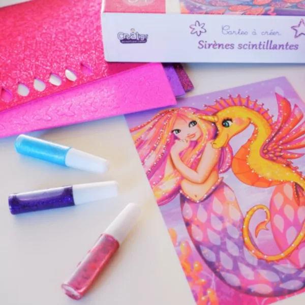 Творчески комплект за изработка на картички с русалки CreaLign брокатени цветове и картичка