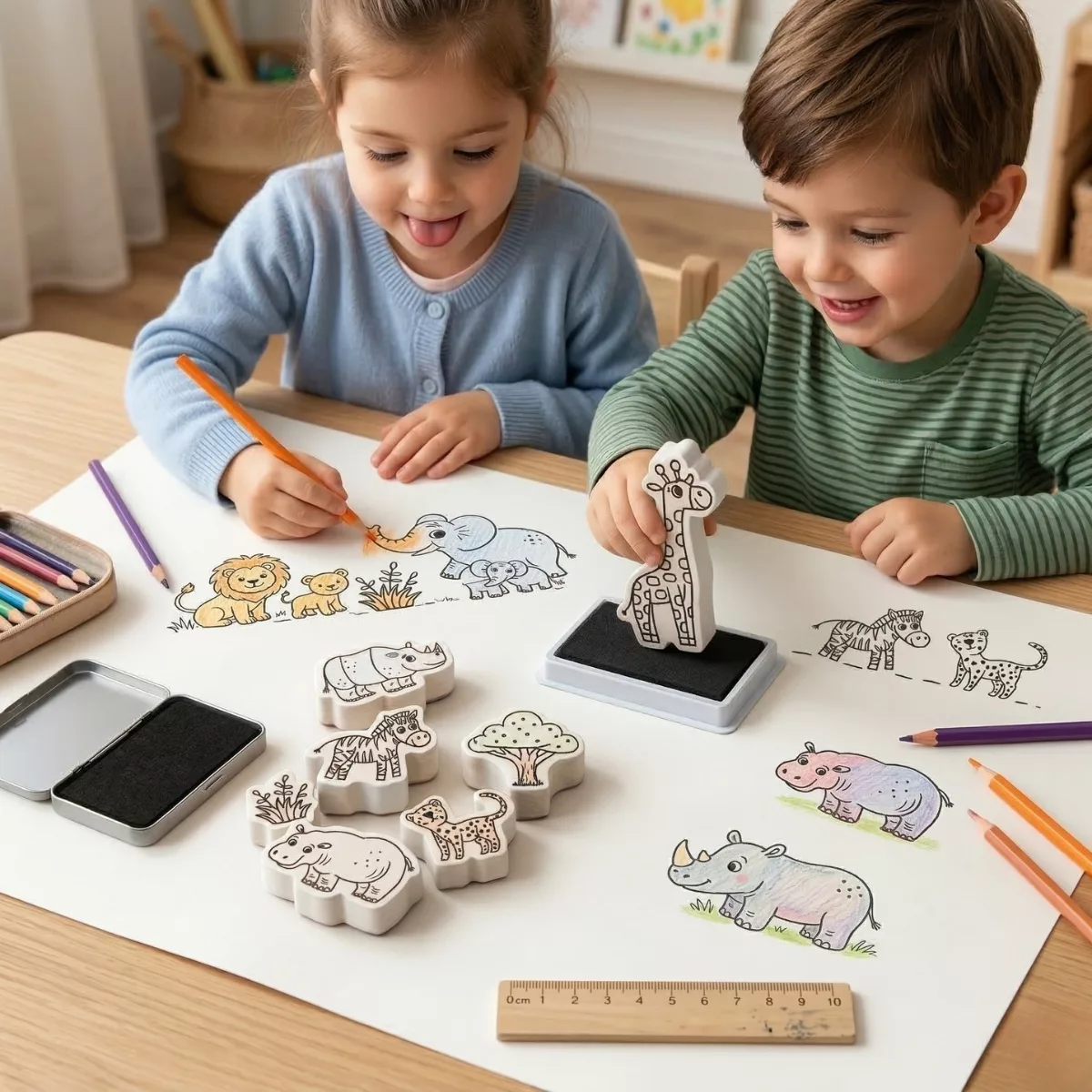 Творчески комплект с печати Малката Савана CreaLign деца рисуват със животни савана